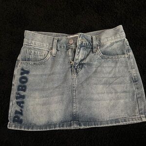 PLAYBOY Light Blue Denim Mini Skirt with Side Logo